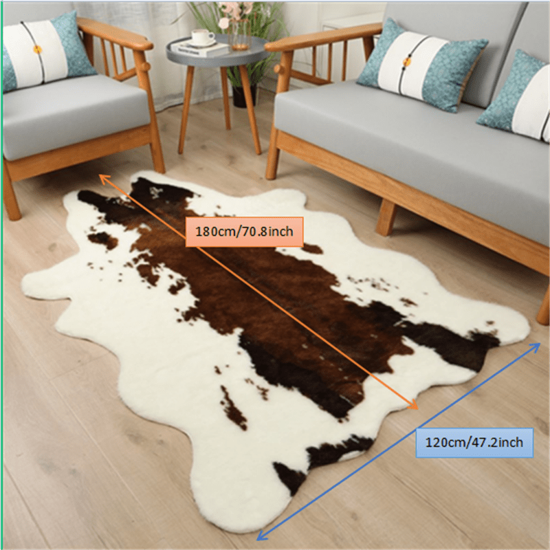 Alfombra de imitación de piel de vaca con estampado animal, resistente a las manchas, fácil de limpiar para sala de estar y dormitorio