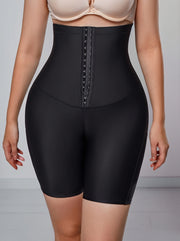 High Waist Compression Shorts with Front Buckle Tummy Control Solid Color Shapewear
