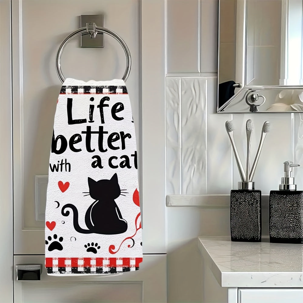 2 Pack Ultra Soft Kitchen Towels with Cat Text and Kitten Illustration 16x24 Inches