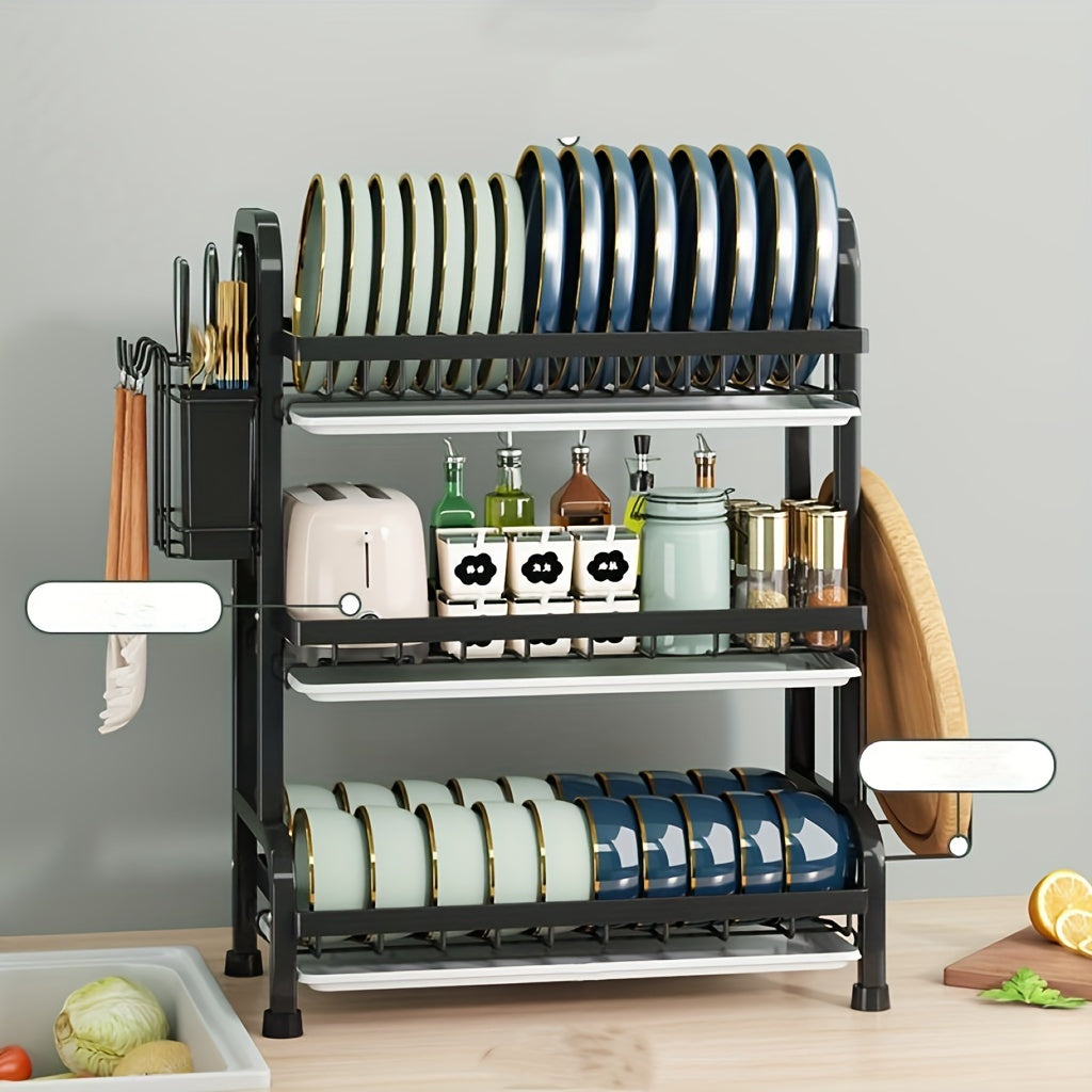 High-Quality Carbon Steel Anti-Rust Three-Layer Utensil Storage Rack for Kitchen