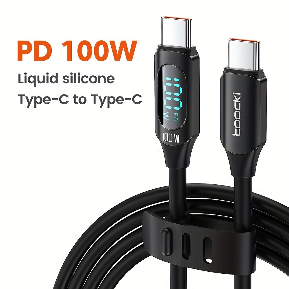 100W USB-C Fast Charging Cable with Digital Display Flat Silicone Matte Data Transfer