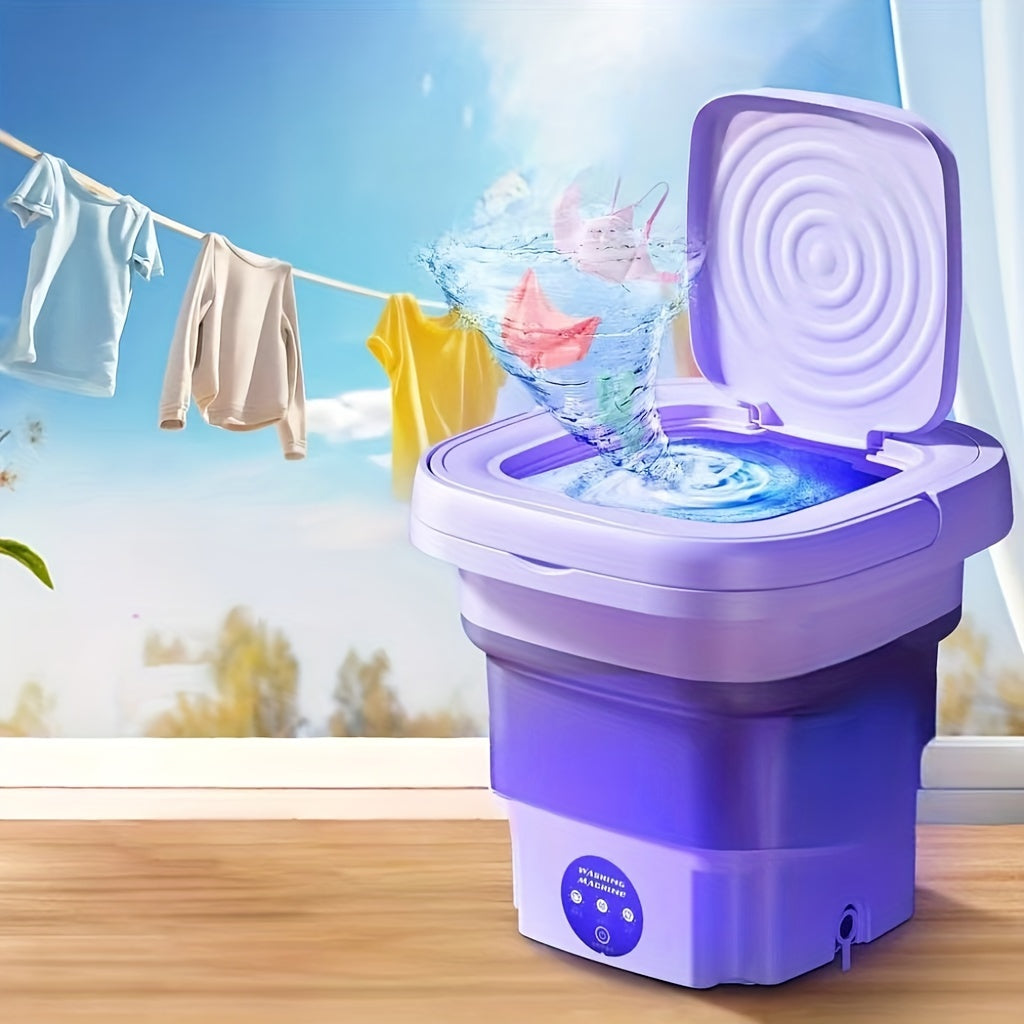 Portable 8L Folding Washing Machine Compact Space-Saving Electric Touch Control Blue Purple