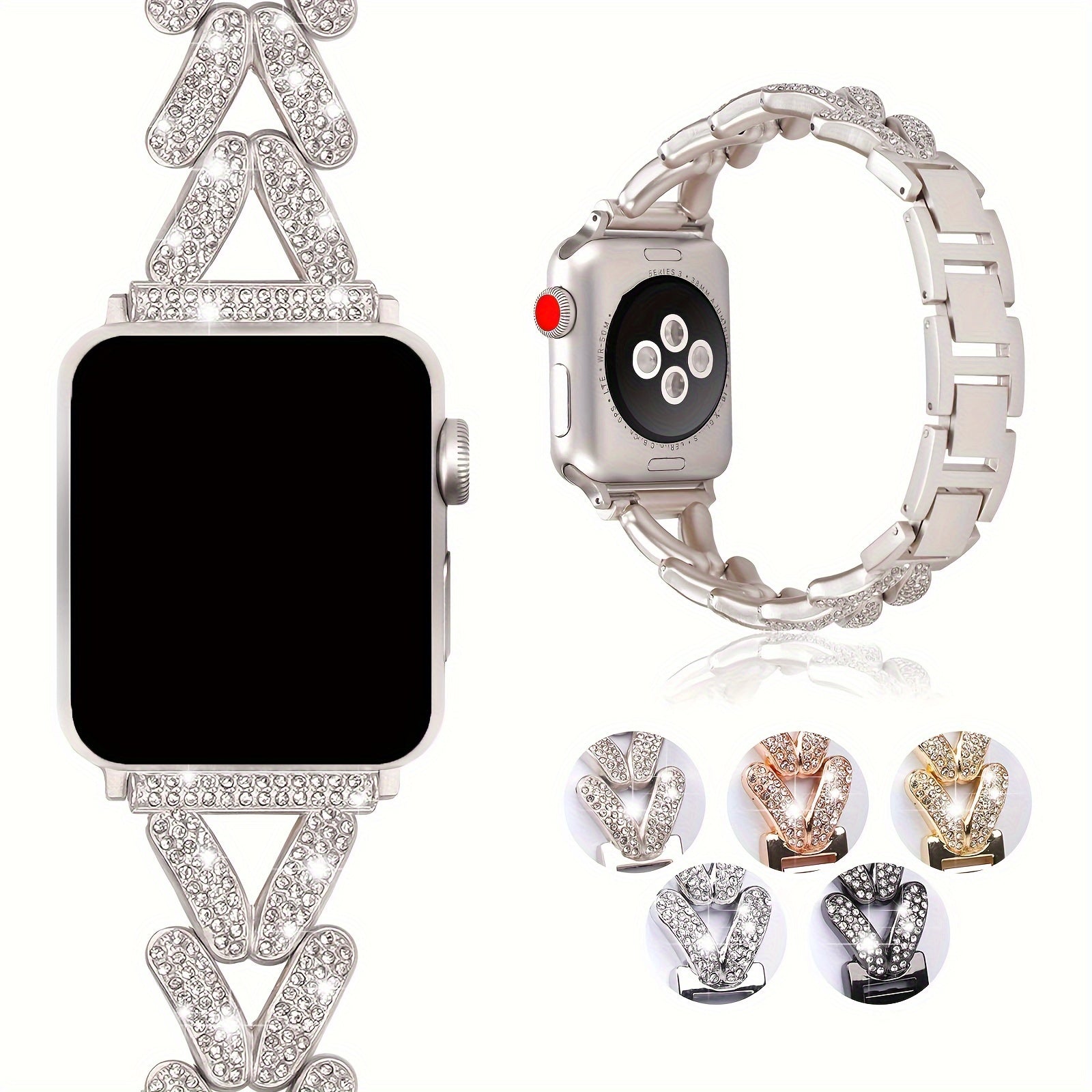 Women's Metal Floral Rhinestone Watch Bands for 38mm to 49mm Smartwatches