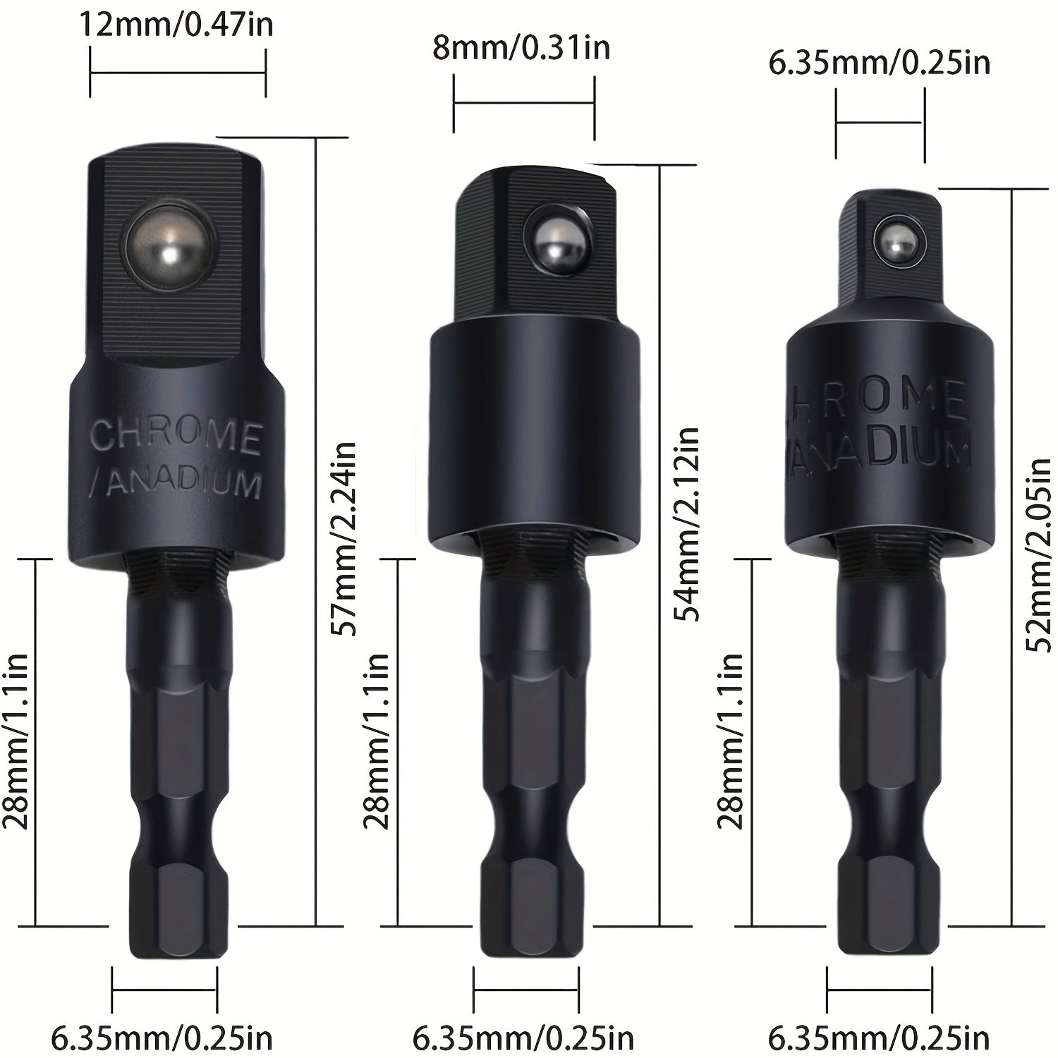 4-Piece Impact Driver Socket Set with 360° Rotatable Hex Shank and 105° Right Angle Holder Chrome Vanadium Steel