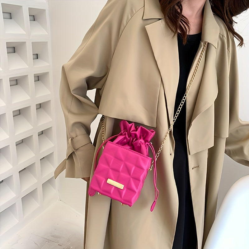 Small Square Bag with Diamond Grid Pattern Chain Strap PU Mini Bag for Women