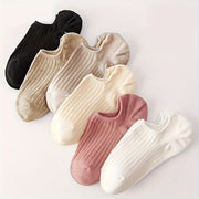 Women's 6 Pairs Low-Top Invisible Long Socks Polyester Knit Comfortable Solid