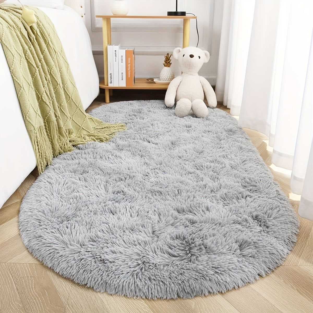 Soft Fluffy Oval Shaggy Area Rug for Bedroom Living Room with Thick Sponge