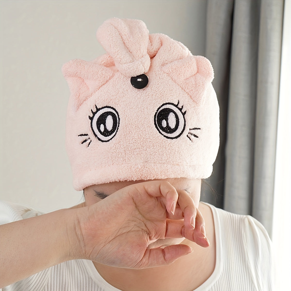 Быстросохнущее полотенце для волос с милым дизайном кота для женщин, изготовлено из ультрамягкого кораллового флиса.