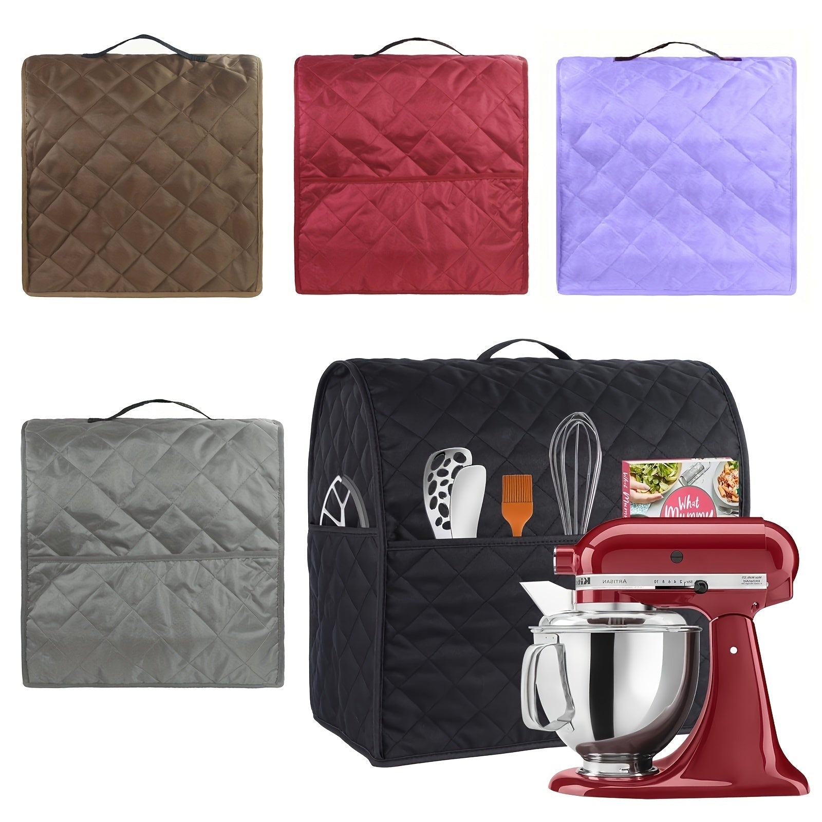 Funda para electrodomésticos de cocina para batidora de pie con bolsillos de almacenamiento y asas. Compatible con modelos de cabezal inclinado y elevación de tazón de 4.5-5 cuartos