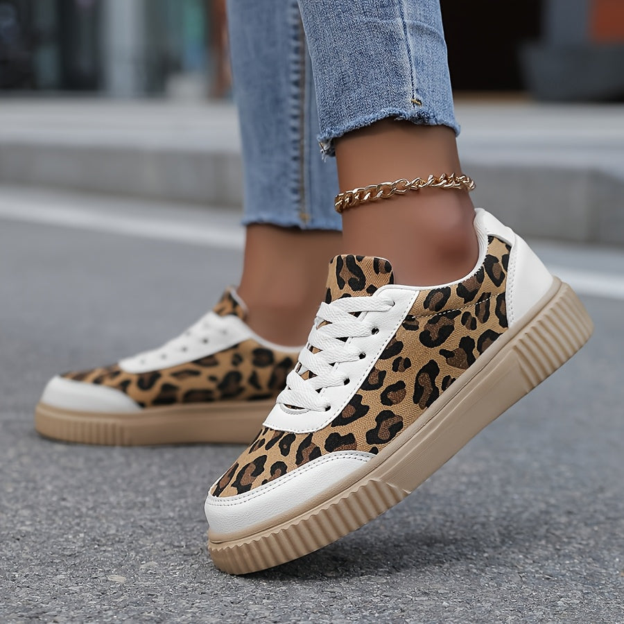 Leopard Print Women's Canvas Sneakers Flat Comfortable All-Season EVA Sole