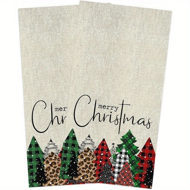 Christmas Kitchen Dish Towel Set of 2 Red Plaid and Leopard Print Soft Towels 45.72x66.04 cm