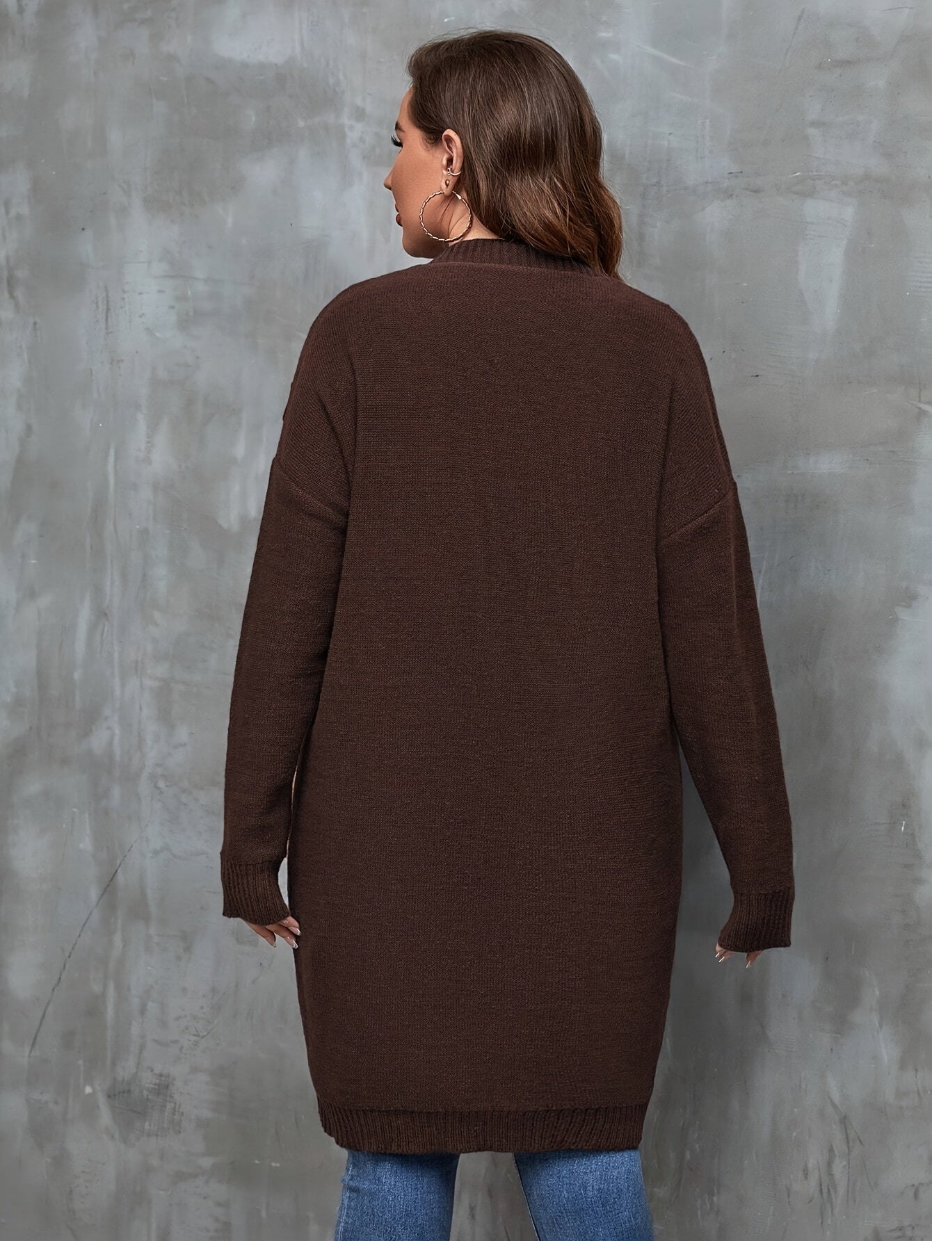 Plus Size Elegant Knit Polyester Cardigan for Fall Winter