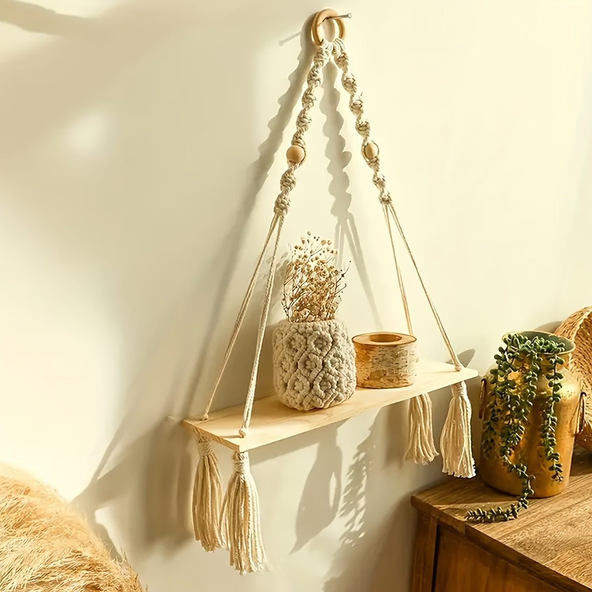 Macrame Plant Shelf Hanging Wall Decor for Indoor and Bohemian Rooms