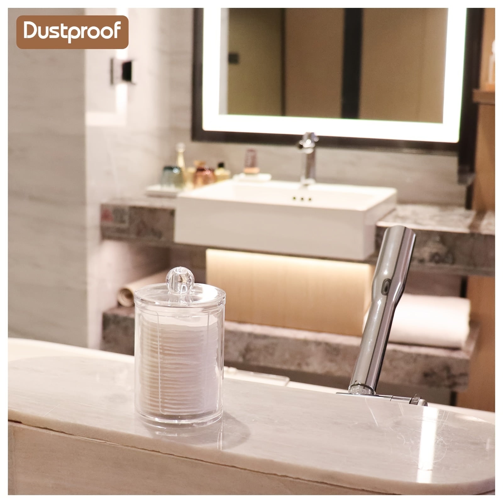 Dispensador de bastoncillos de acetato con tapa para baño o discos de maquillaje 11cm x 7cm