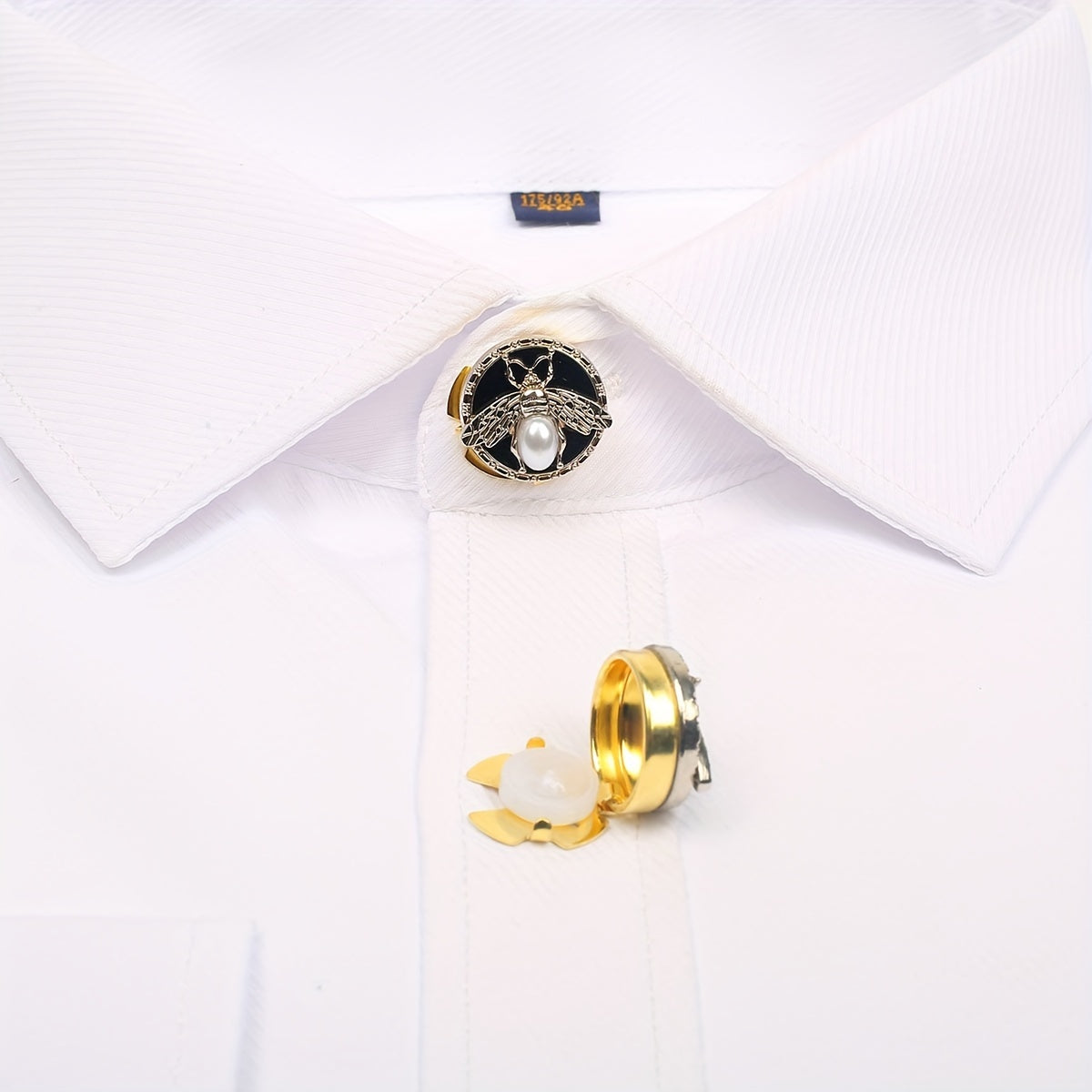 Golden Copper Bee Cufflinks and Shirt Buttons Set for Formal Wear