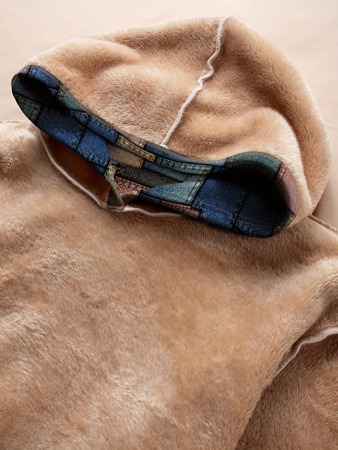 Plus Size Women's Denim-Style Hoodie with Faux Denim Pattern Autumn Winter Long Sleeve