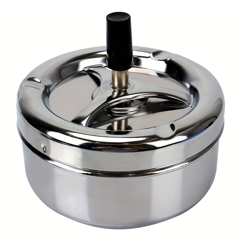 Stainless Steel Round Ashtray with Rotating Lid for Home Office Hotel