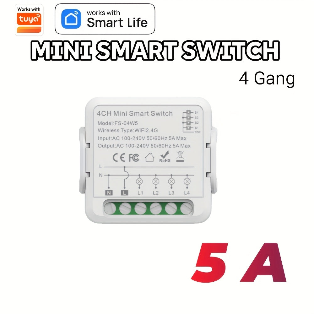 WiFi Mini Smart Switch 1/2/3/4 Gang Voice App Control Timer No Hub Required