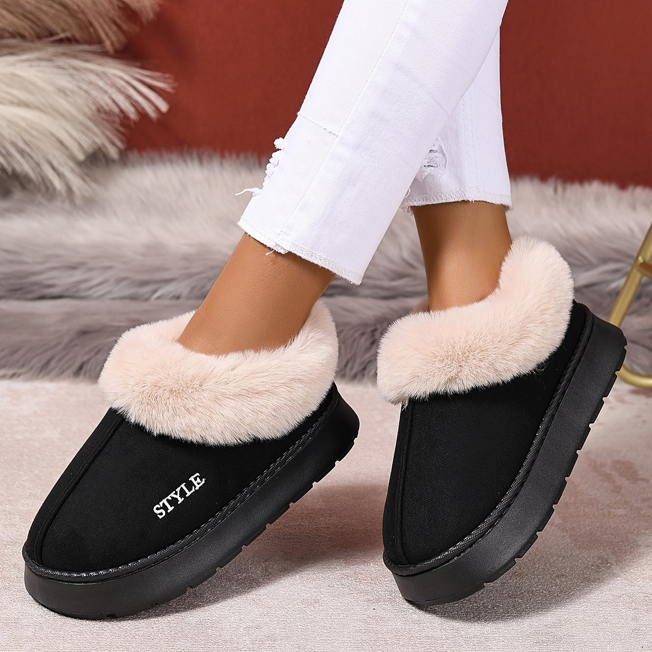 Women's Autumn Winter Thick-Soled Warm Anti-Slip Shoes for Home Office Travel