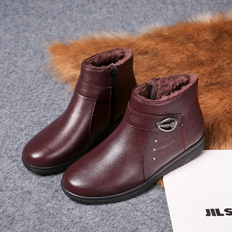 Women's Fleece-Lined Ankle Boots Warm Winter Shoes Non-Slip Sole
