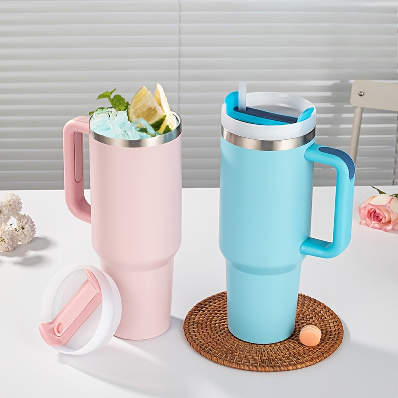 Insulated Stainless Steel Tumbler 30oz with Straw Handle Double-Walled Travel Mug