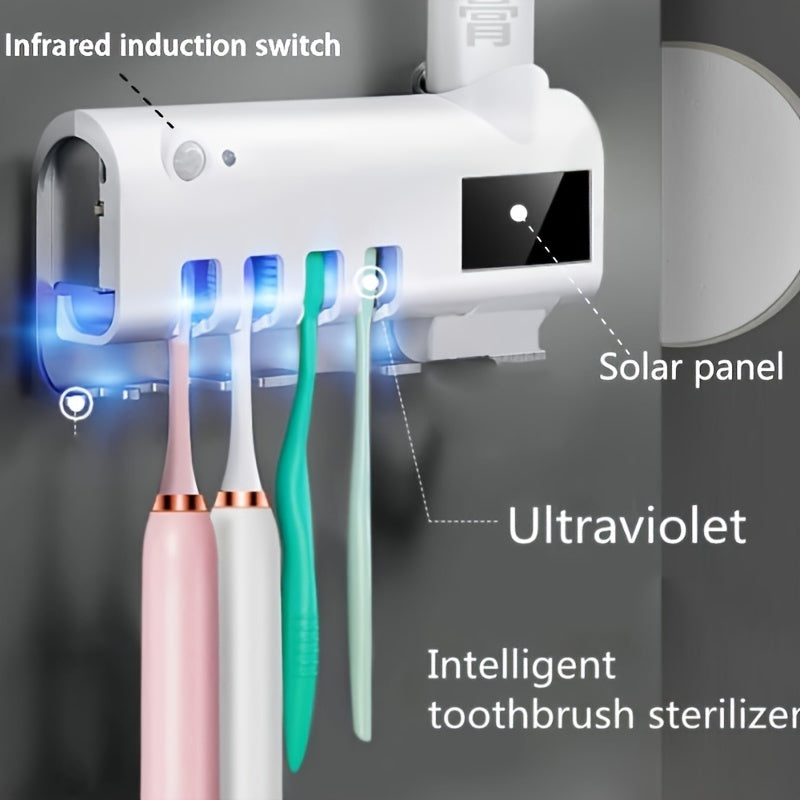 Wall-Mounted Toothbrush Sanitizer Holder with UV Sterilizer and 3-in-1 Dispenser