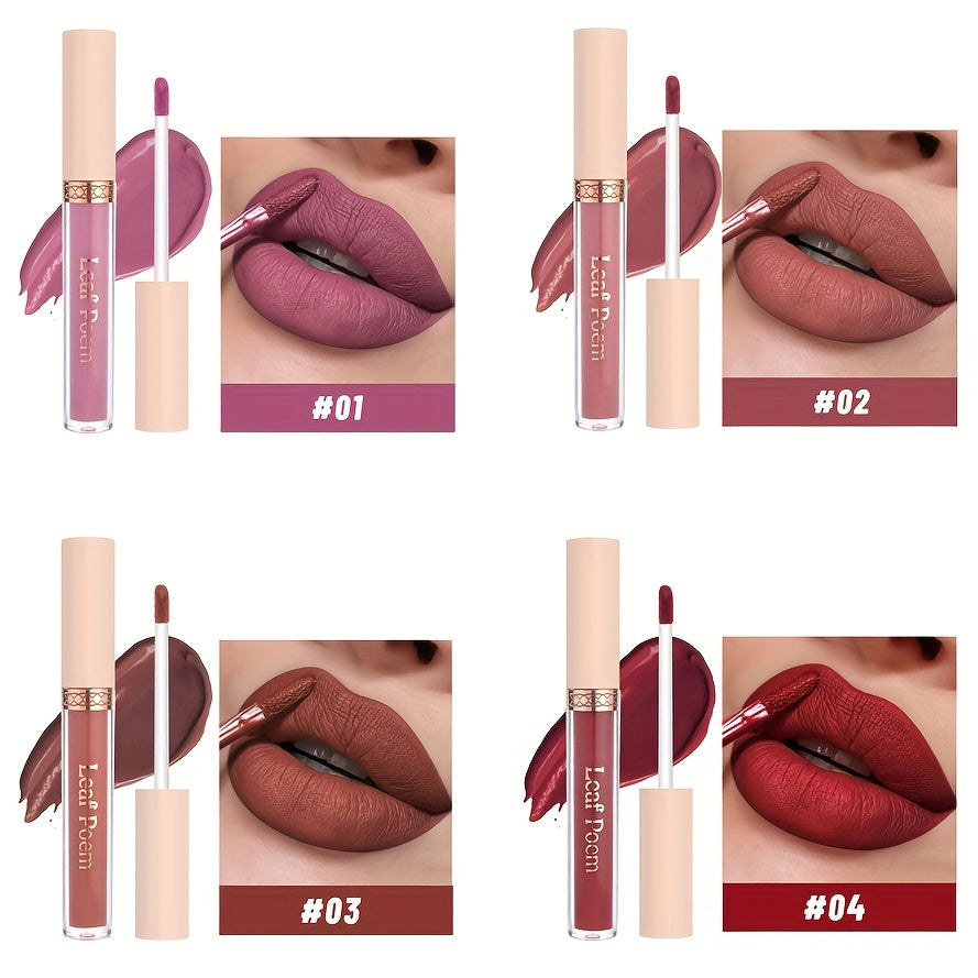 Set de labiales líquidos mate para mujer - a prueba de agua y de larga duración en marrón, rosa, púrpura y rojo