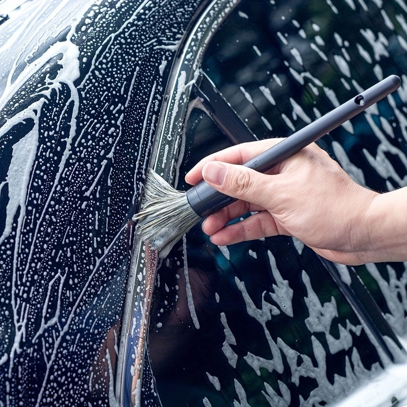 Set de 3 cepillos de cerdas suaves para detalles de coche de pelo de cerdo natural, limpieza exterior de neumáticos
