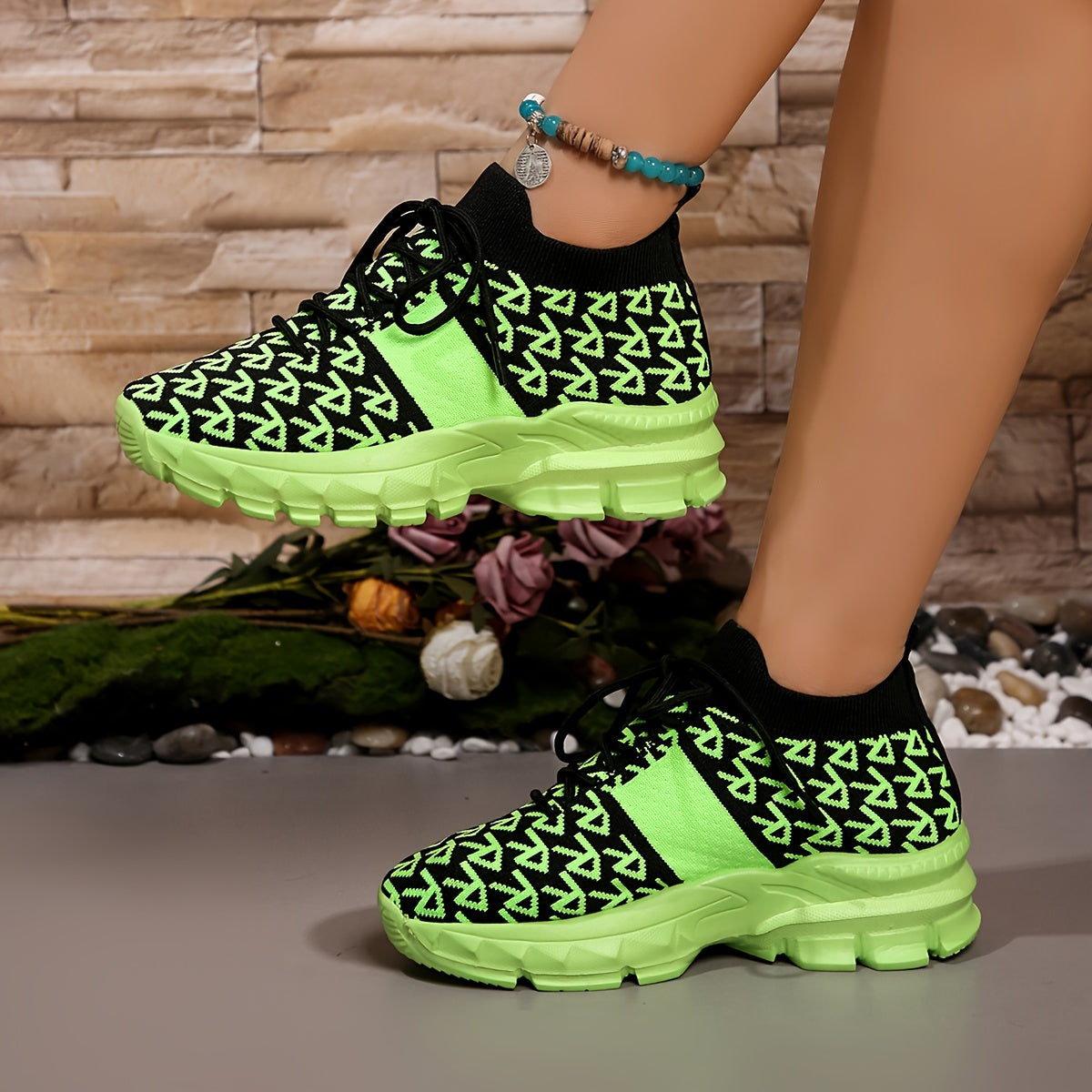 Women's Knit Pattern Sneakers Lightweight Casual Walking Shoes Plus Size