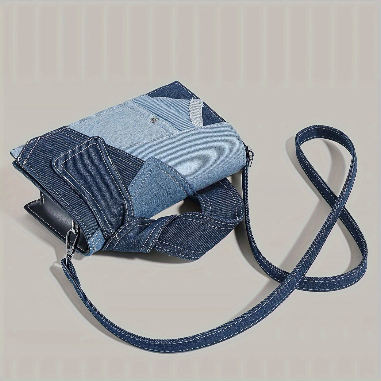 Geometric Denim Shoulder Bag for Women Casual Crossbody with Zipper Closure