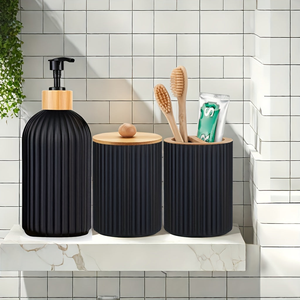 Set of 3 Refillable Bathroom Dispensers Plastic Lotion Pump Swab Holder Toothbrush Organizer