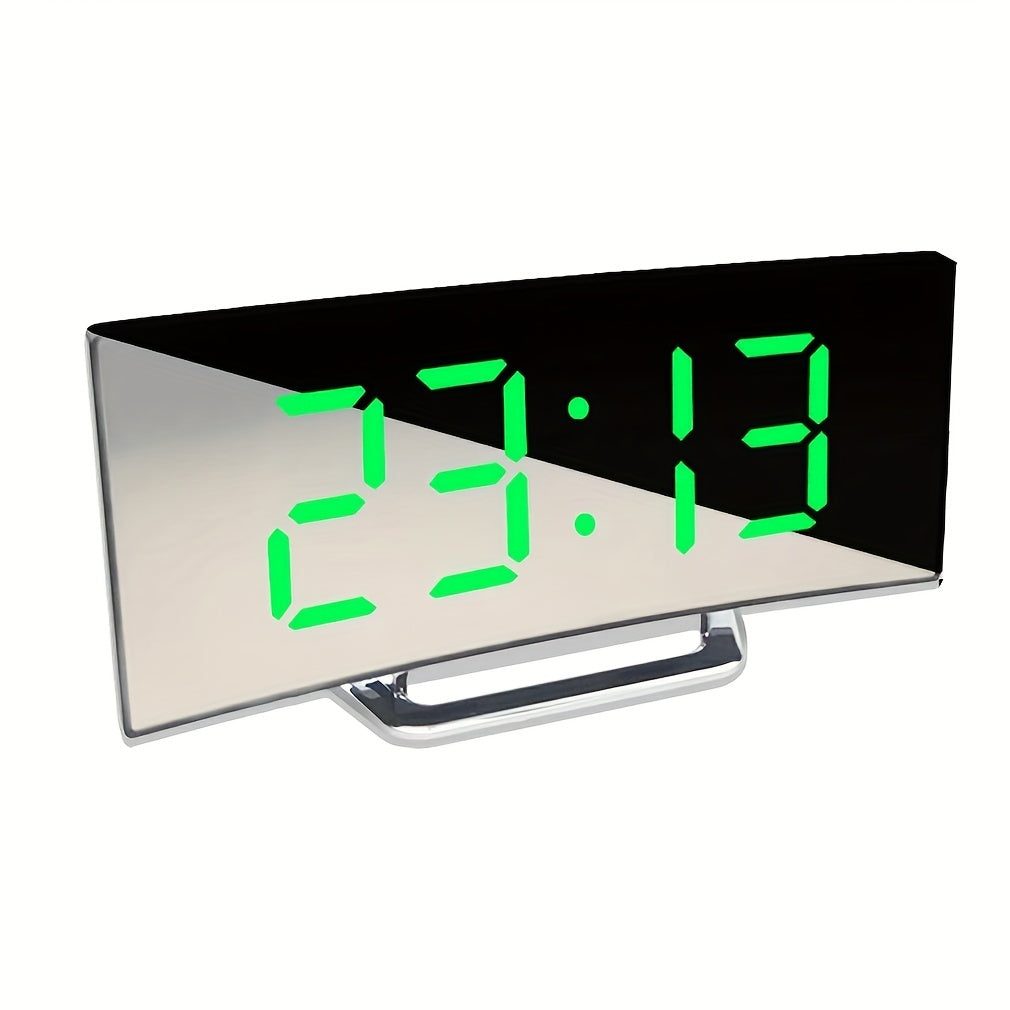 Digital LED Curved Alarm Clock with Snooze Mirror Desk Clock for Home Office Decor