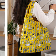 Lightweight Washable Grocery Tote Bag with Cartoon Cactus Design, Large Capacity