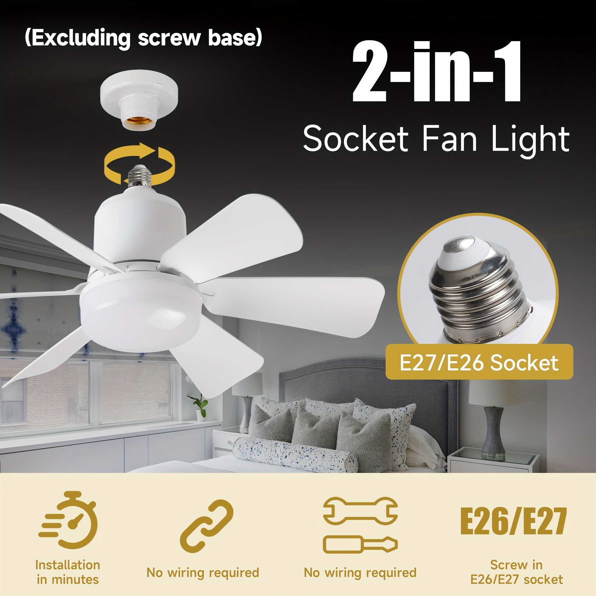 Dimmable Ceiling Fan with Remote Control and E27/E26 Bulb Socket for Indoor Rooms