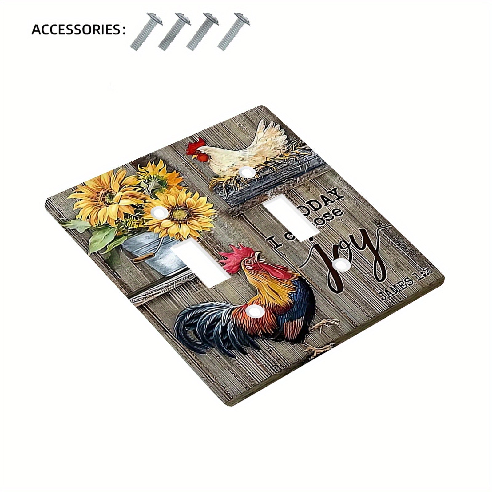 Rustic Rooster Light Switch Cover Decorative Wall Plate Easy Install Battery-Free for Home Kitchen Bedroom