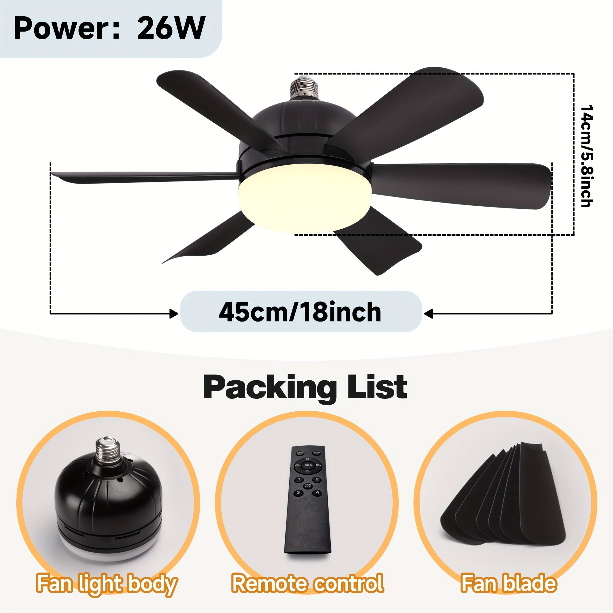 Ceiling Fan and Light Combo 45.72cm with Remote Control 4-Speed Dual Color Temperature Quiet Operation