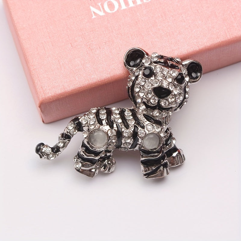 Vintage Tiger Brooch Pin Rhinestone Accent for Men's Suit Jacket Lapel