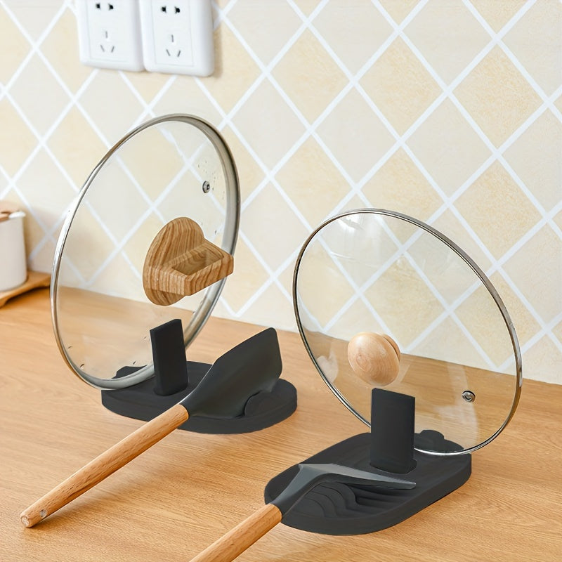 Foldable Kitchen Pot Lid Holder with Spoon Rack and Heat-Resistant Mat