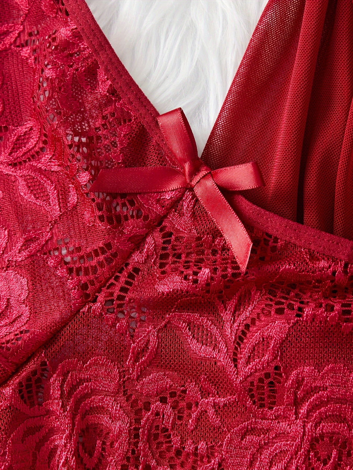 Women’s Lace Ruffle Lingerie Set with Deep V Slip Dress and Thong