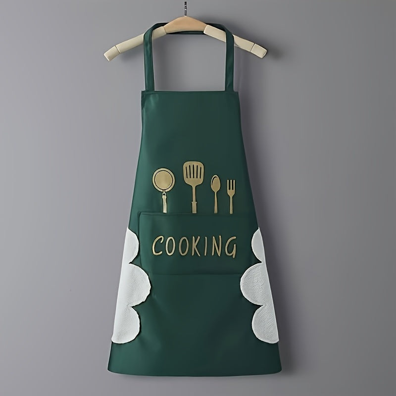 Cooking Apron With Pockets Adjustable Polyester Black or Green