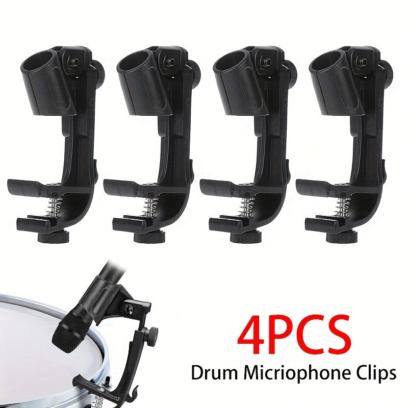 Set of 4 Black Adjustable Shockproof Drum Microphone Clips for Mounting on Rims