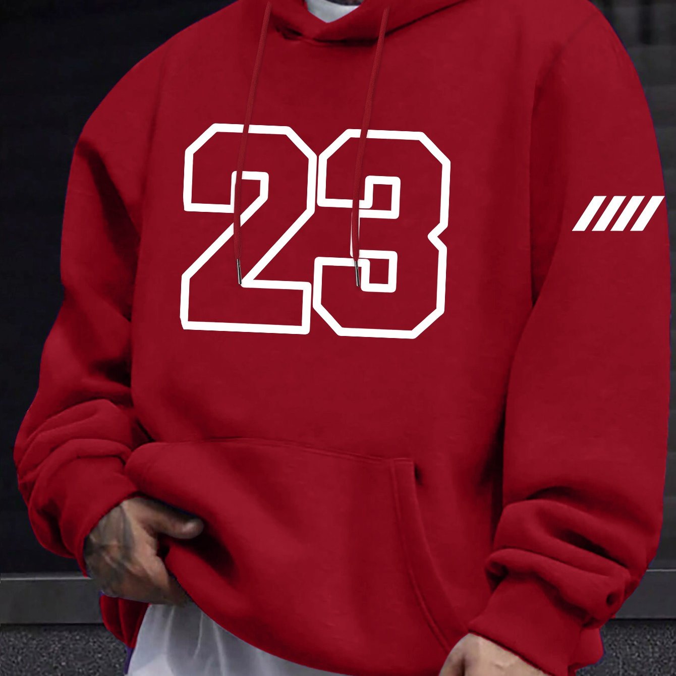 Men's Polyester Hoodie with Kangaroo Pocket, Casual Geometric Print for Fall and Winter