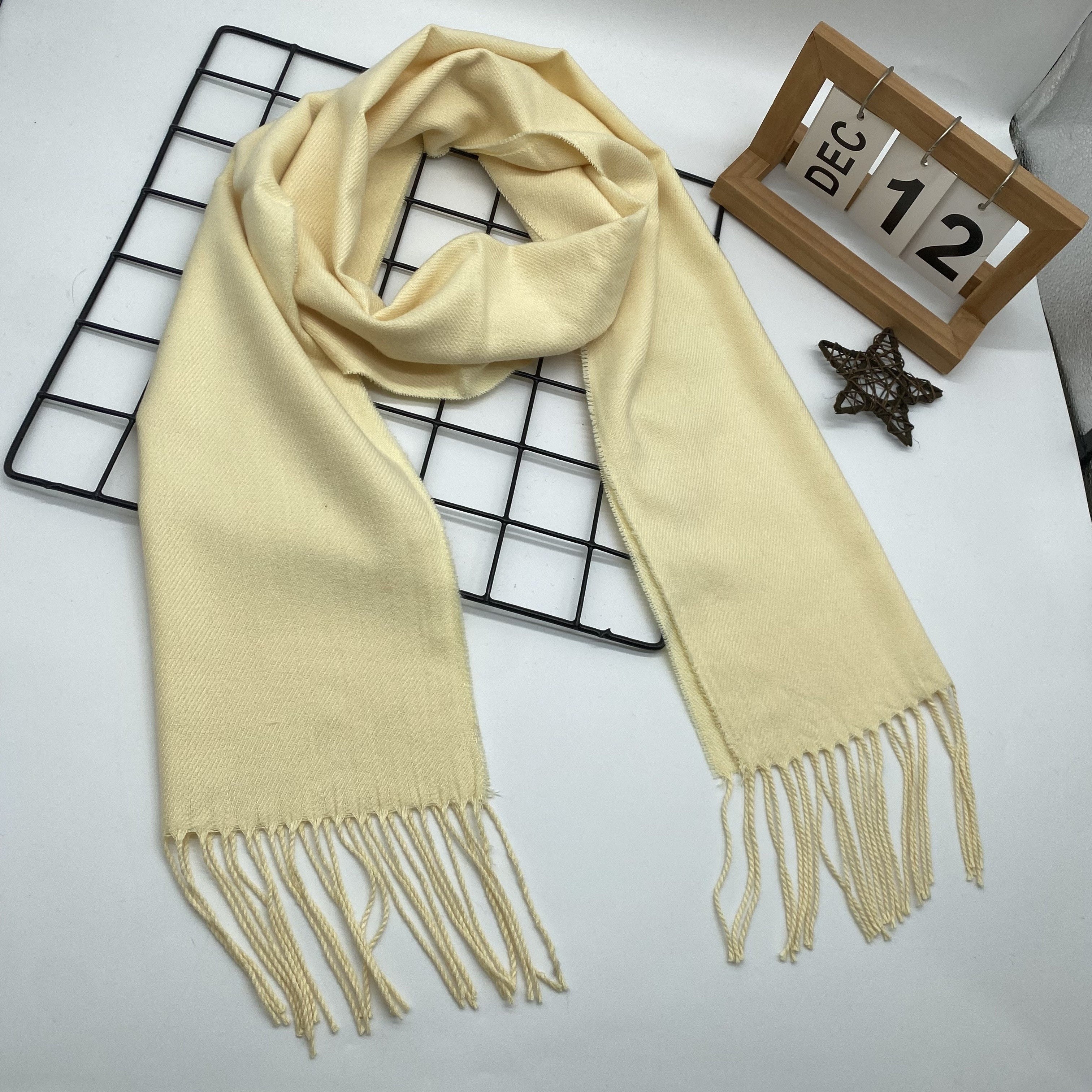 Men's Winter Plaid Scarf with Tassel Edge Soft Polyester Woven Accessory