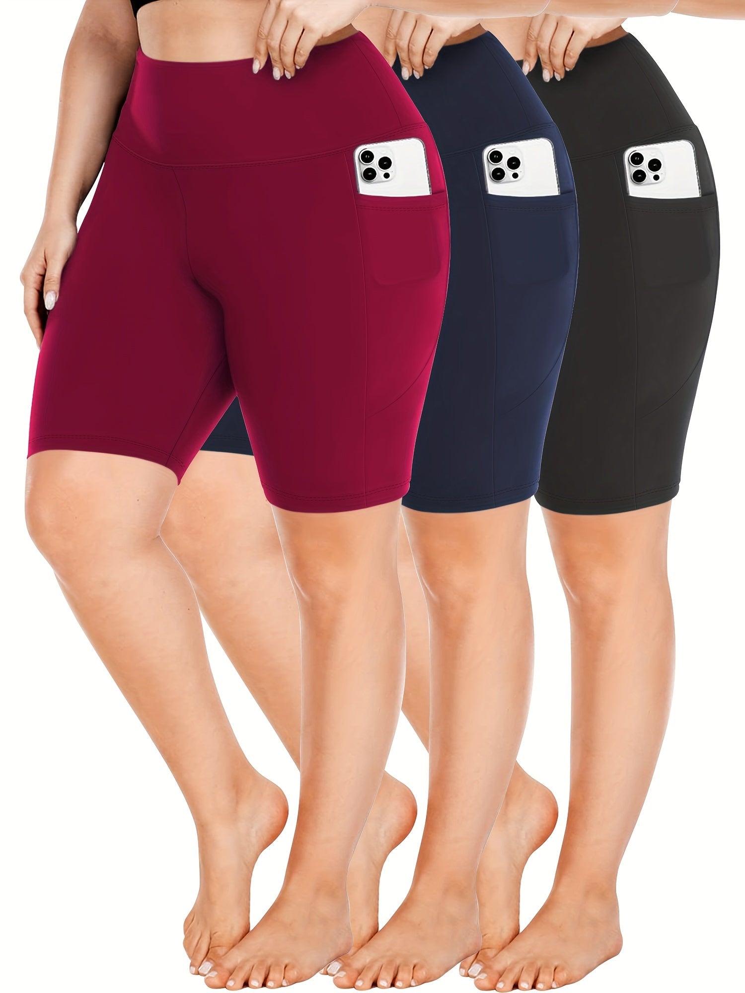 Women's High-Waisted Crescent Pocket Pants 5-Inch Large Size 3-Pack