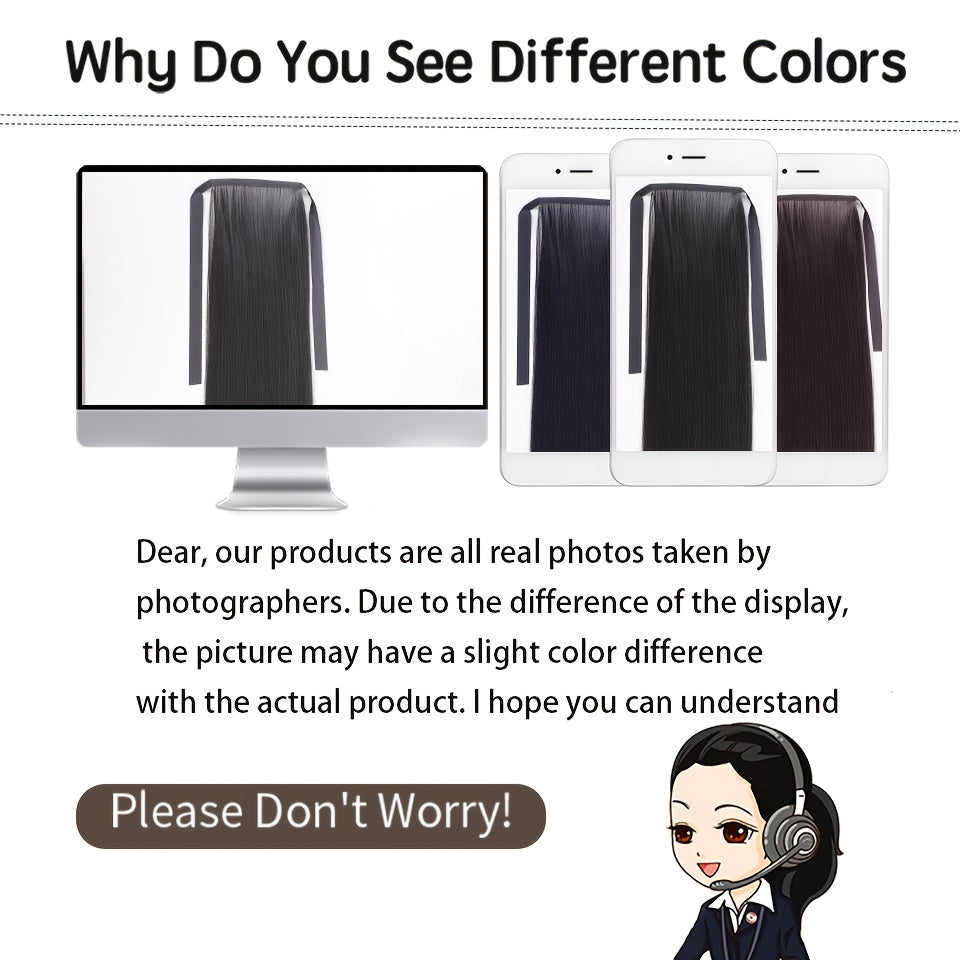 Women Black Synthetic Straight Ponytail Hair Extension 81.28cm Drawstring Style