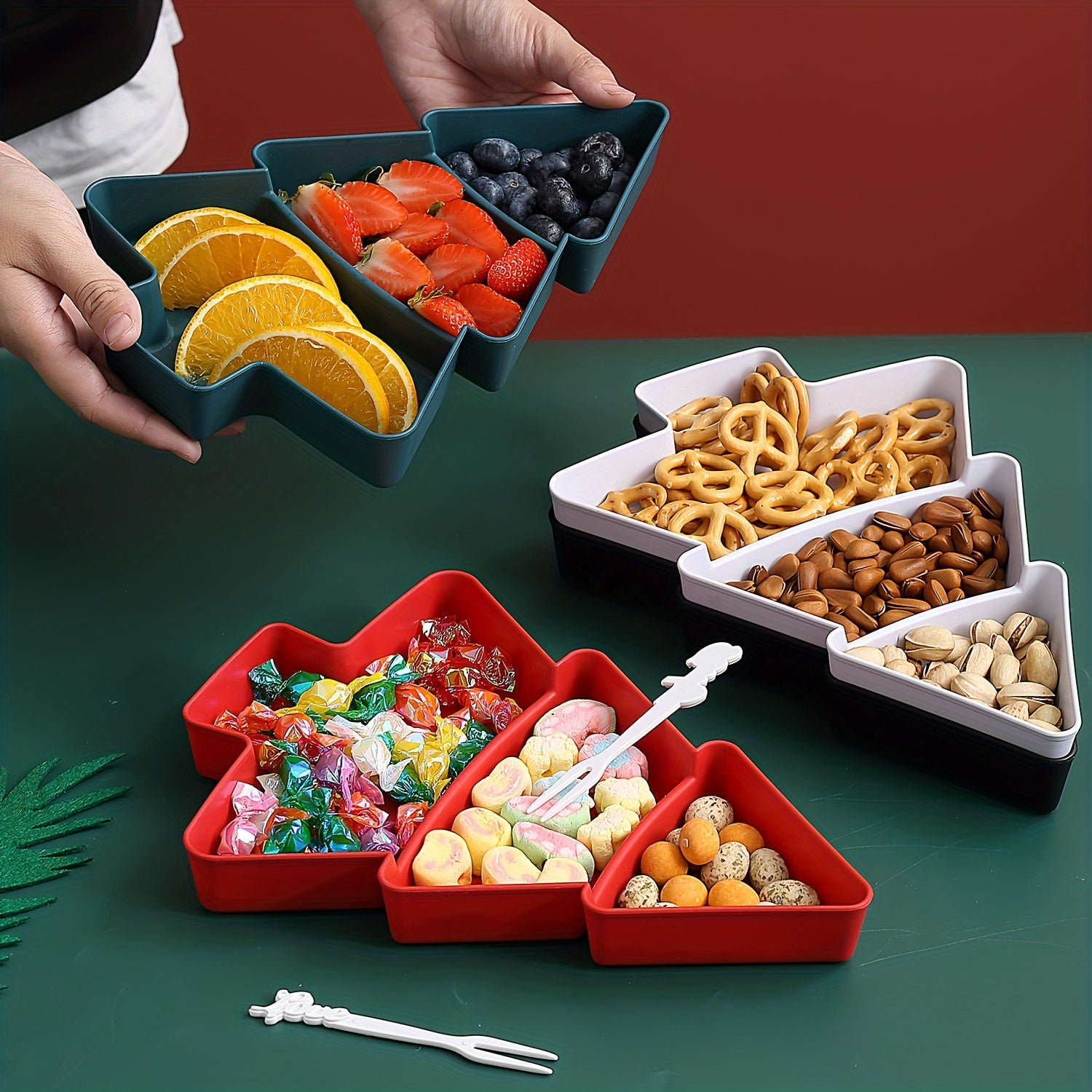 Christmas Tree Snack Tray for Nuts Fruits Candies Serving Platter Holiday Decor