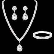 Silver Plated Copper Jewelry Set with Rhinestone Teardrop Earrings Necklace Bracelet for Women