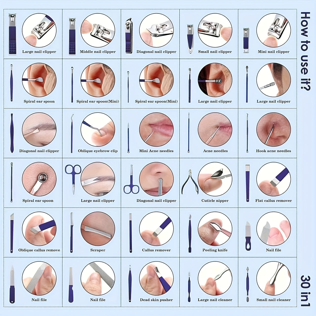 30-Piece Stainless Steel Nail Care Set with Travel Case for Manicures and Grooming