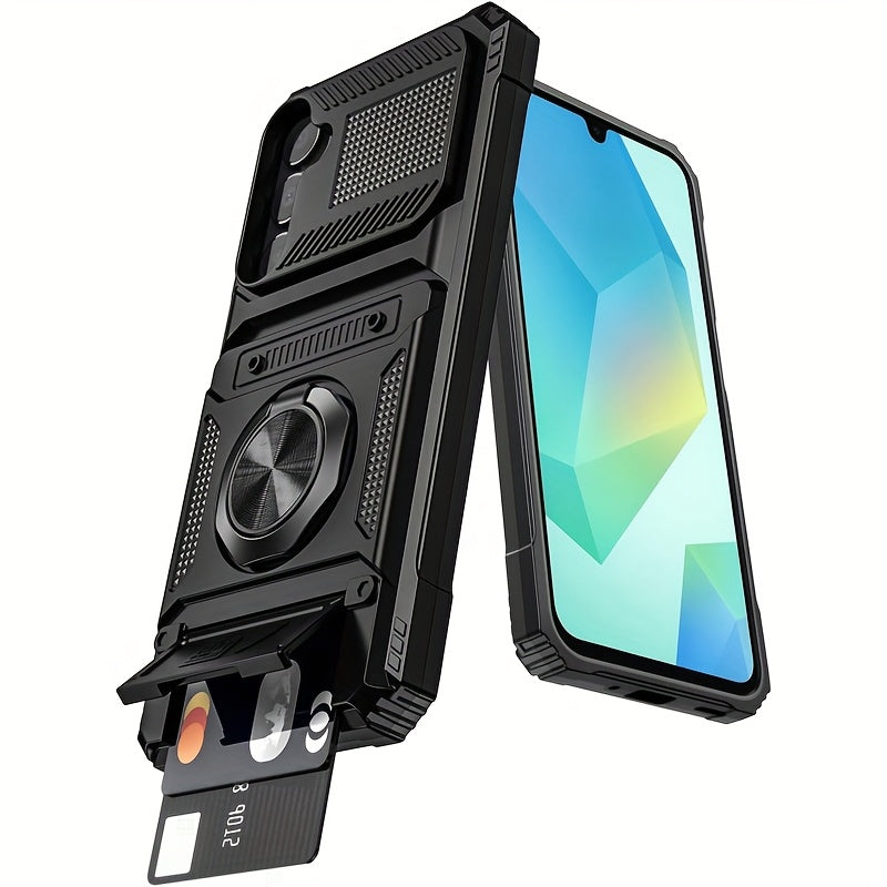 Durable Shockproof Phone Case with Metal Stand and Card Slot for Multiple Models