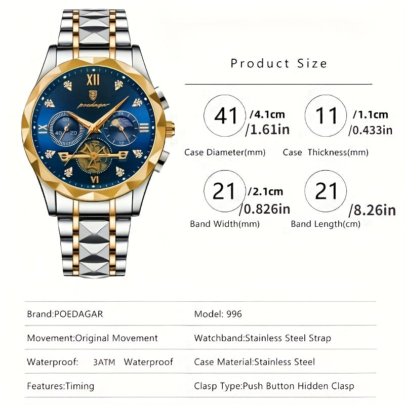 Luxury Waterproof Stainless Steel Chronograph Watch for Men and Women